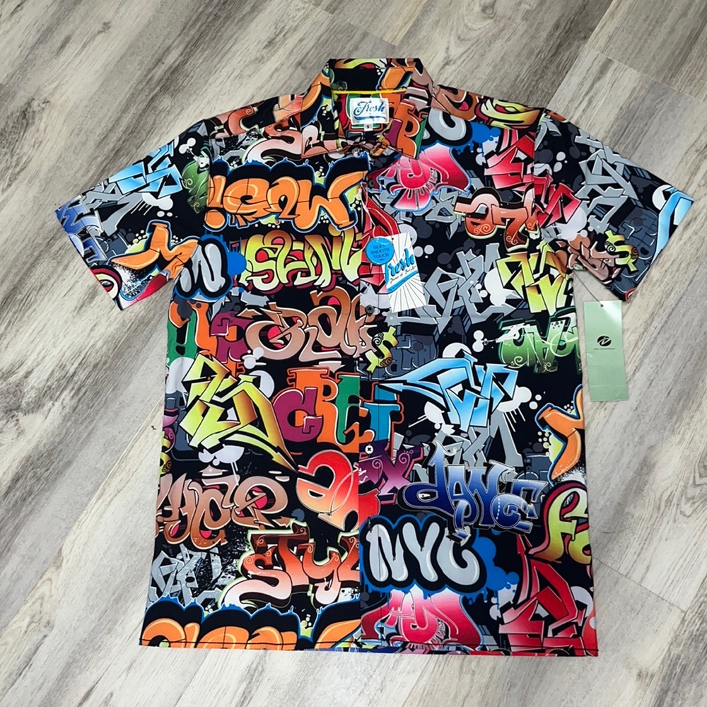 Fresh Prints of Bel-Air by Drill Clothing Grafitti Button DownShirt Small NWT
